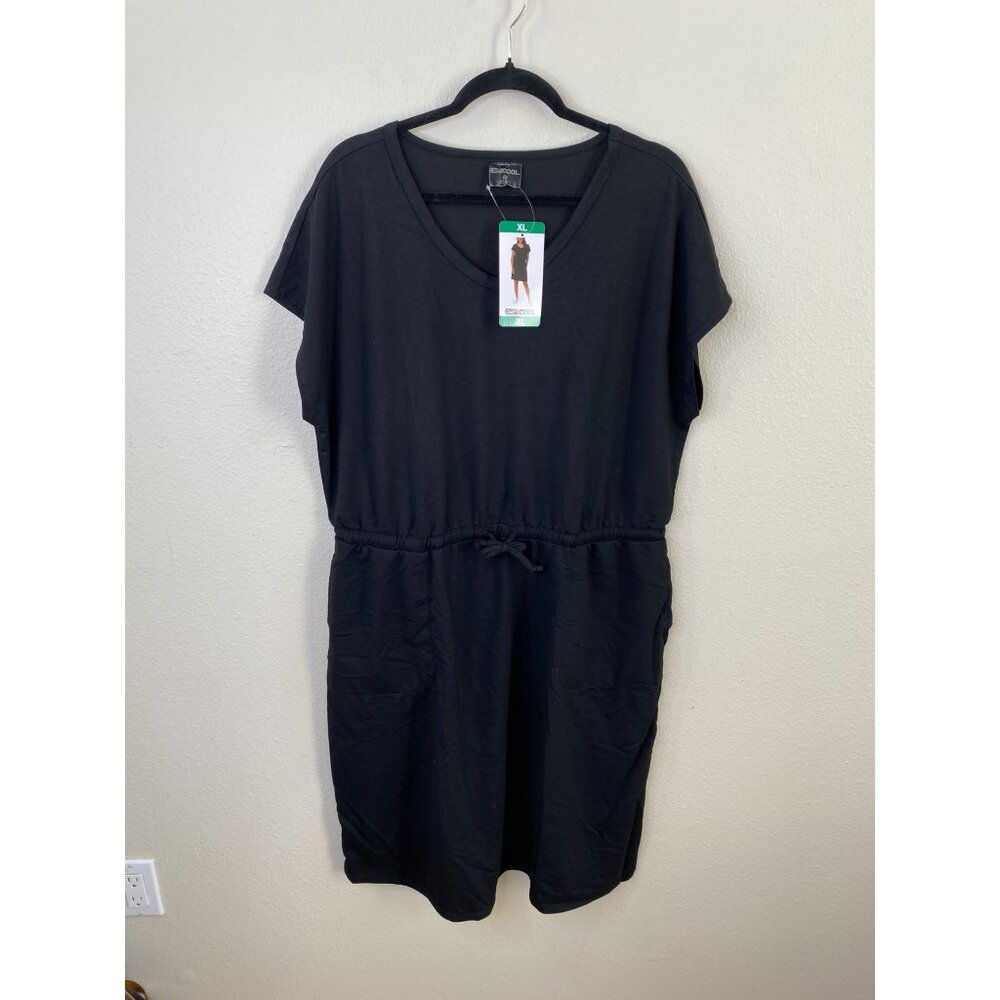 32 Degrees Cool Womens Black Short Sleeve V-Neck Drawstring Waist Dress XL NEW